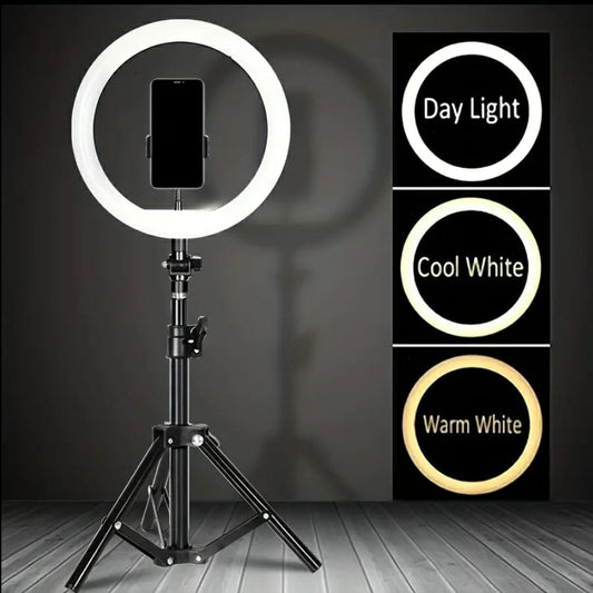 10.0-Inch Round LED Ring Light Set with Adjustable Desktop Tripod
